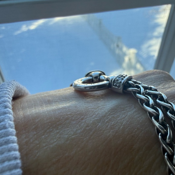 David Yurman Double Wheat Diamond & Silver Necklace - Picture 6 of 7